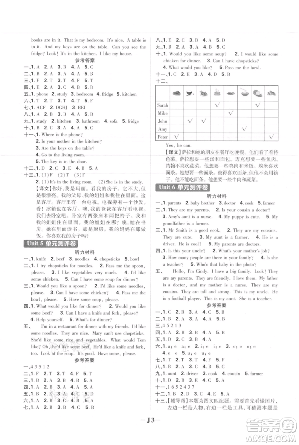 首都師范大學(xué)出版社2021小學(xué)必刷題四年級(jí)上冊(cè)英語(yǔ)人教版參考答案