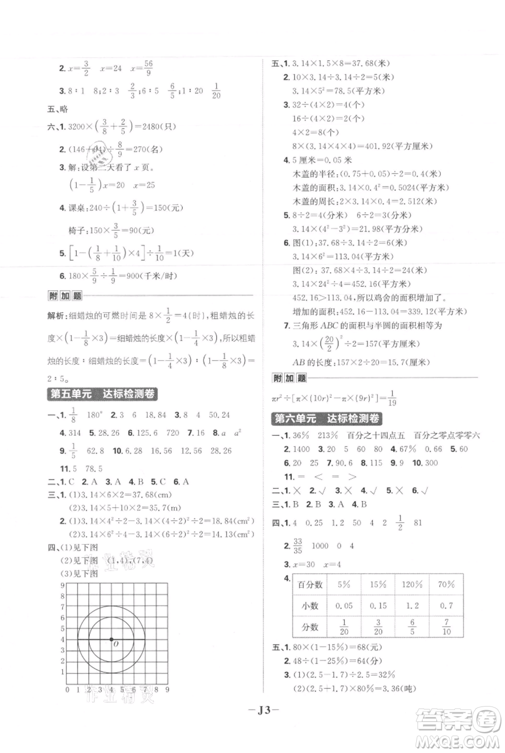 首都師范大學(xué)出版社2021小學(xué)必刷題六年級上冊數(shù)學(xué)人教版參考答案