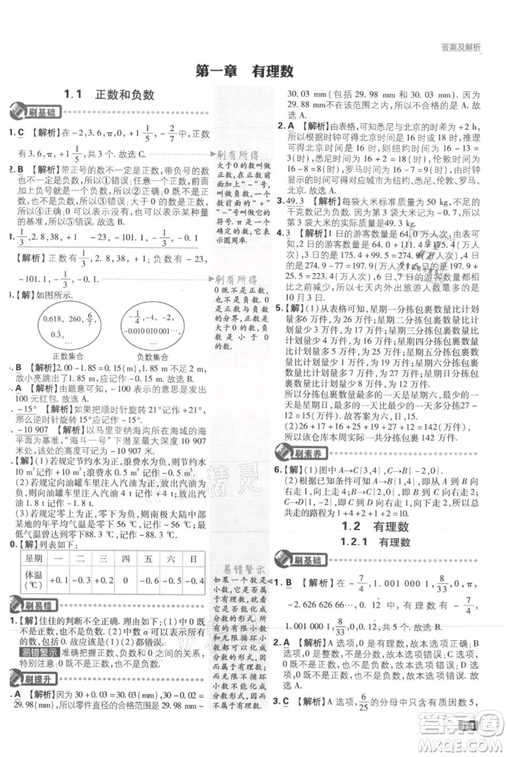 開明出版社2021初中必刷題七年級(jí)上冊(cè)數(shù)學(xué)人教版參考答案