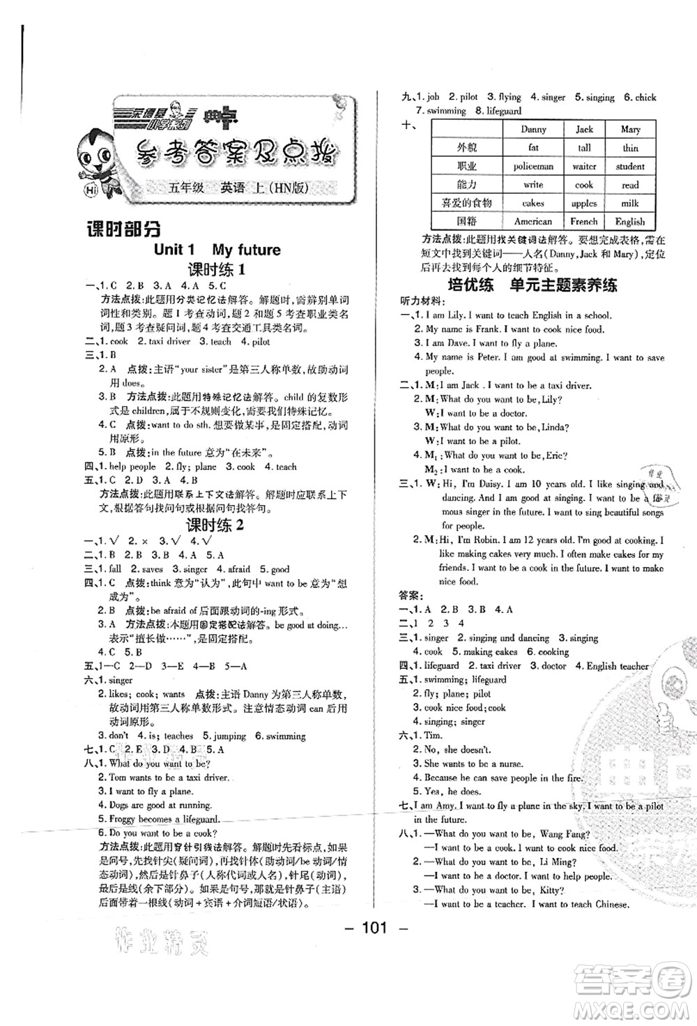 陜西人民教育出版社2021典中點綜合應(yīng)用創(chuàng)新題五年級英語上冊HN滬教牛津版山西專版答案