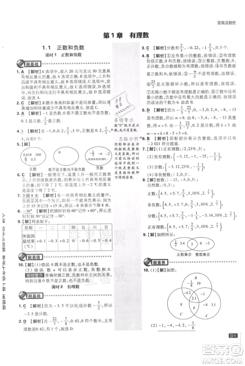 開(kāi)明出版社2021初中必刷題七年級(jí)上冊(cè)數(shù)學(xué)滬科版參考答案