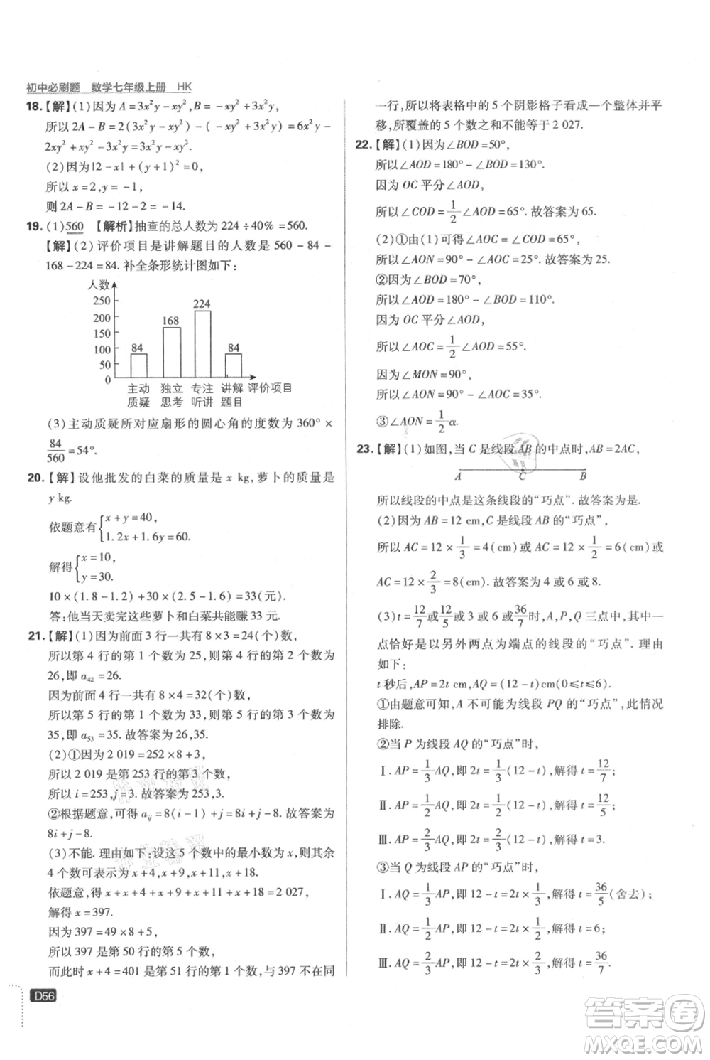 開(kāi)明出版社2021初中必刷題七年級(jí)上冊(cè)數(shù)學(xué)滬科版參考答案