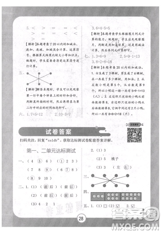 西安出版社2021黃岡隨堂練數(shù)學(xué)一年級上冊RJ人教版答案