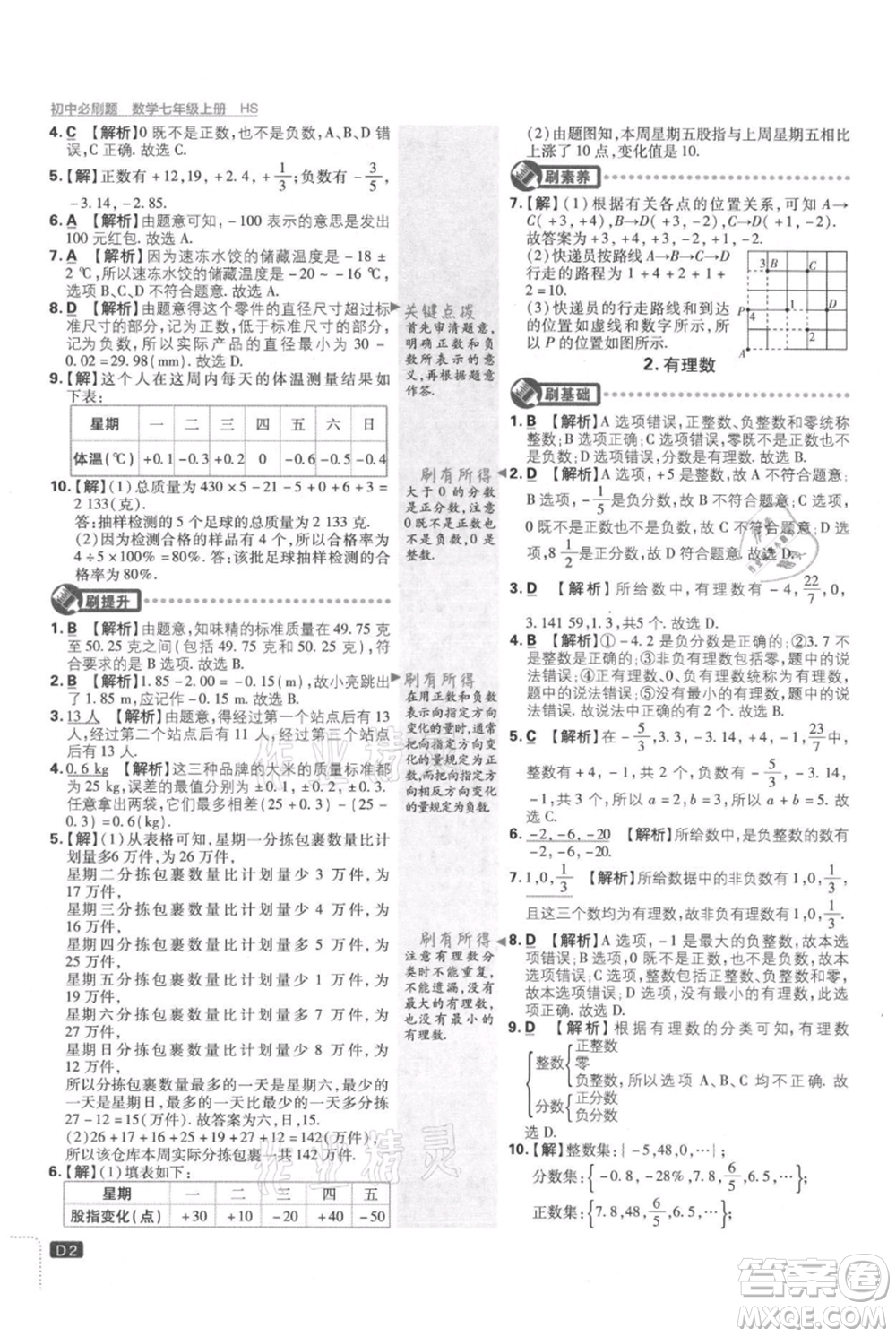 開明出版社2021初中必刷題七年級(jí)上冊(cè)數(shù)學(xué)華師大版參考答案