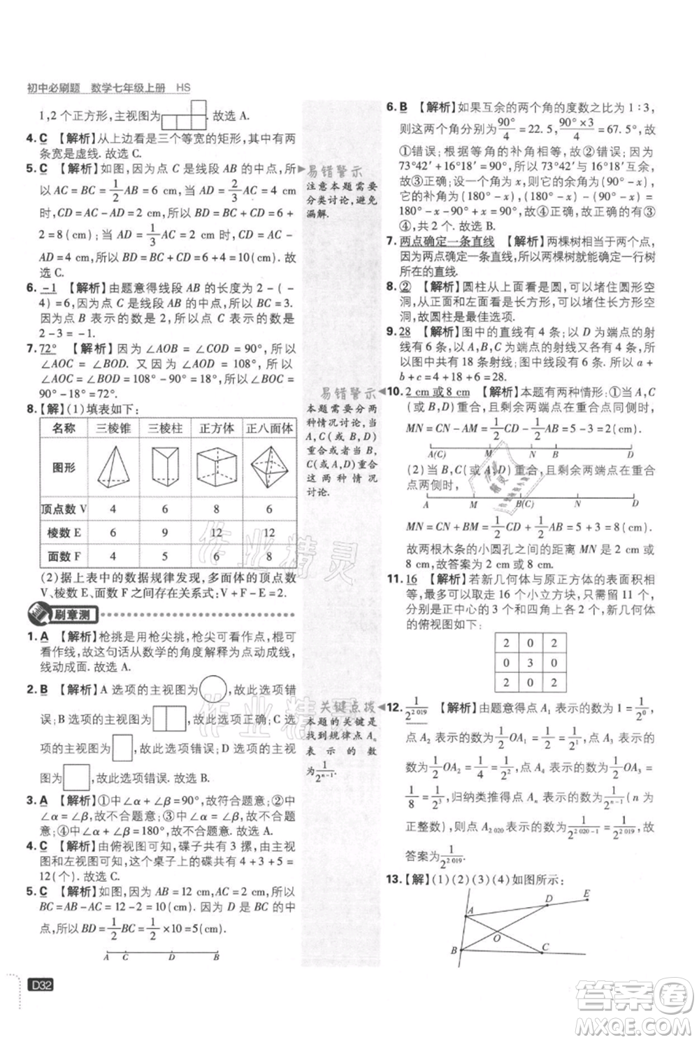 開明出版社2021初中必刷題七年級(jí)上冊(cè)數(shù)學(xué)華師大版參考答案