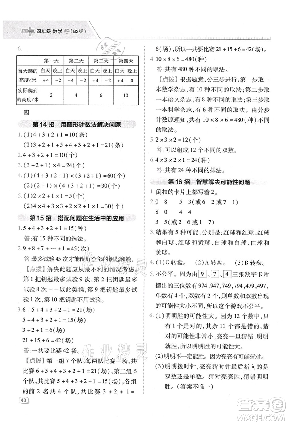 陜西人民教育出版社2021典中點(diǎn)綜合應(yīng)用創(chuàng)新題四年級數(shù)學(xué)上冊BS北師大版答案