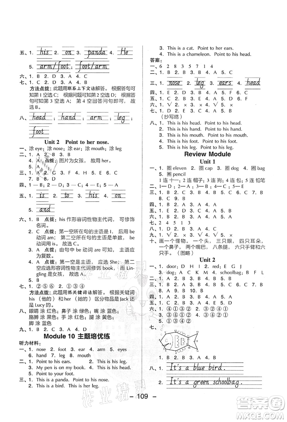 吉林教育出版社2021典中點綜合應(yīng)用創(chuàng)新題三年級英語上冊WY外研版答案