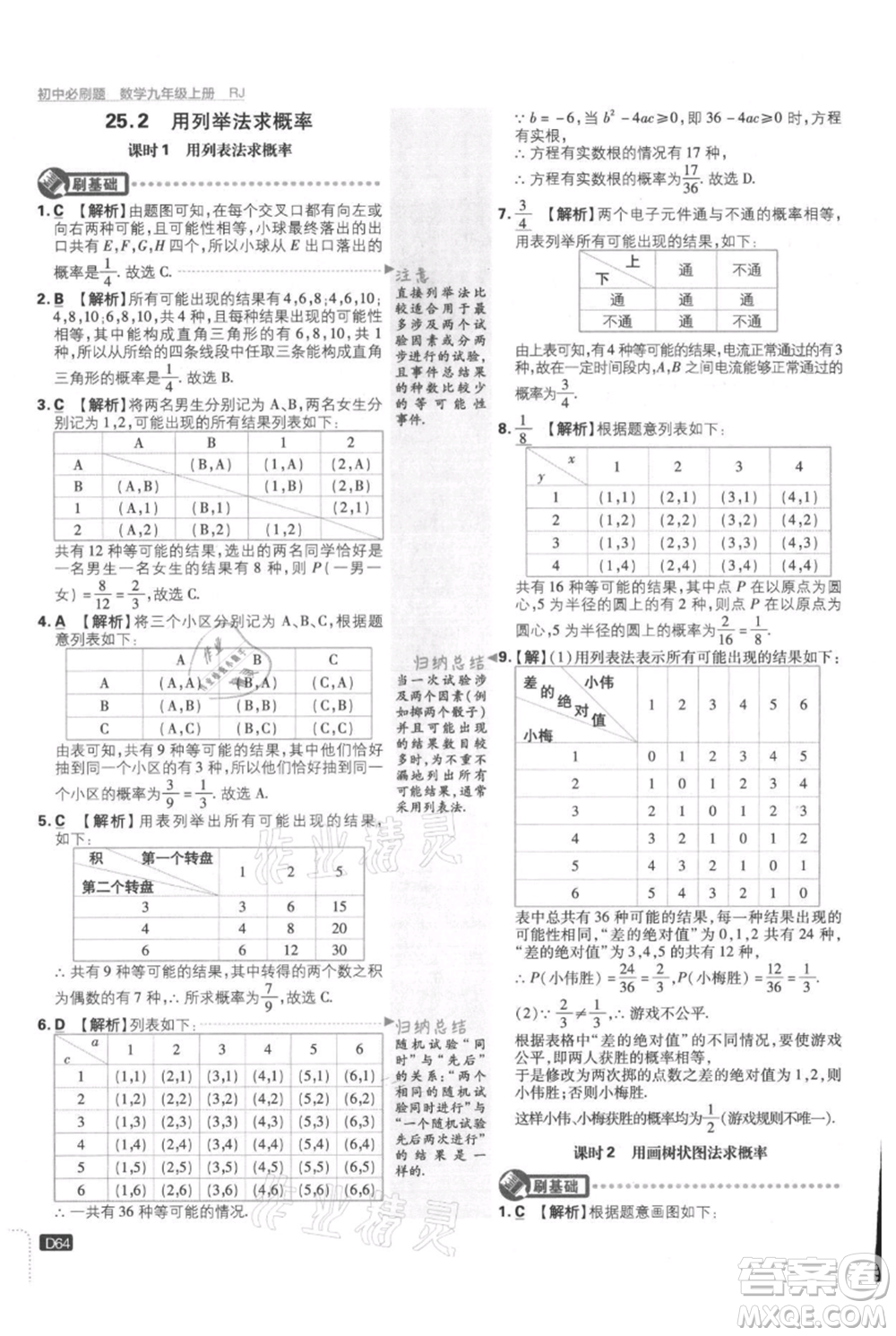 開(kāi)明出版社2021初中必刷題九年級(jí)上冊(cè)數(shù)學(xué)人教版參考答案