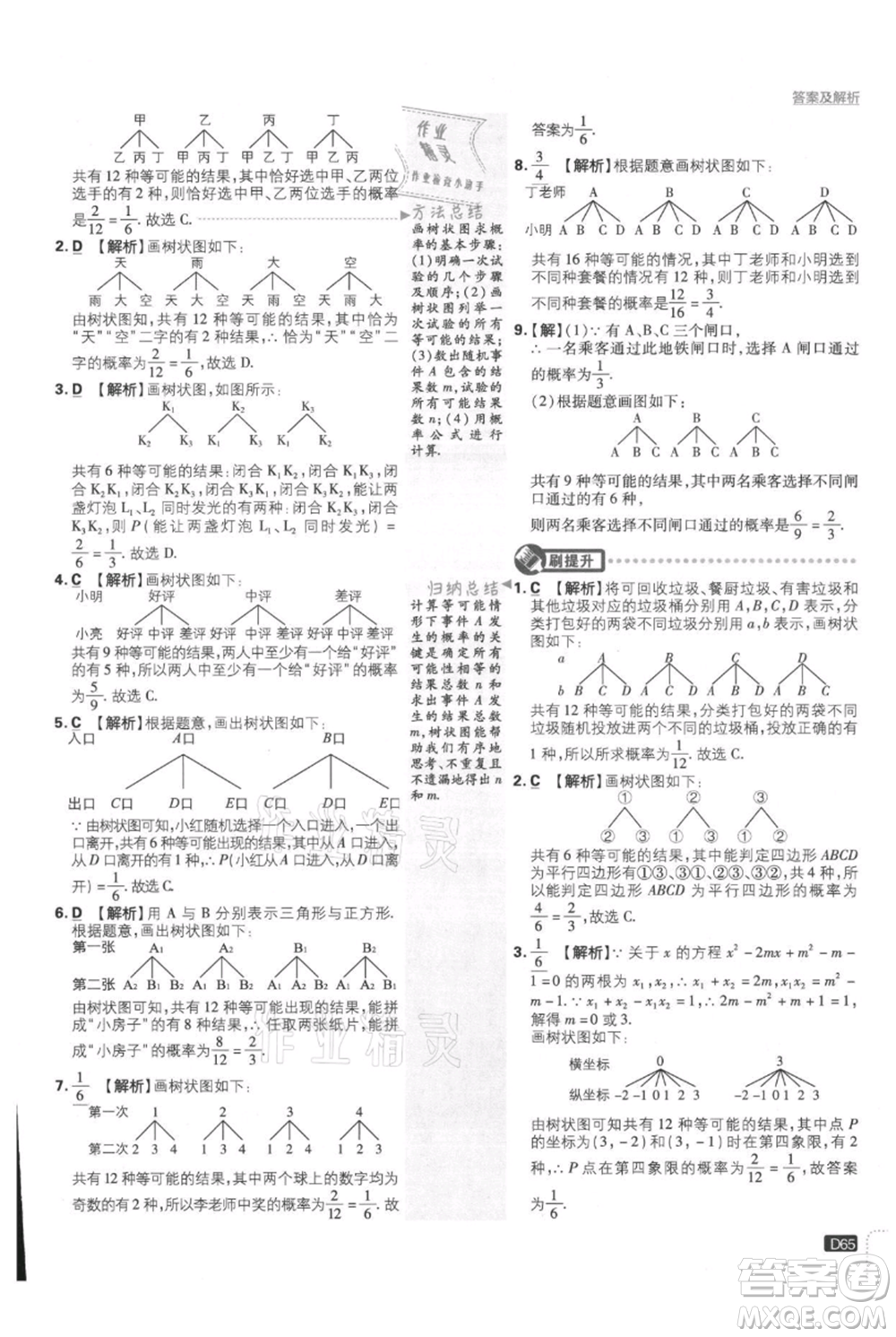 開(kāi)明出版社2021初中必刷題九年級(jí)上冊(cè)數(shù)學(xué)人教版參考答案