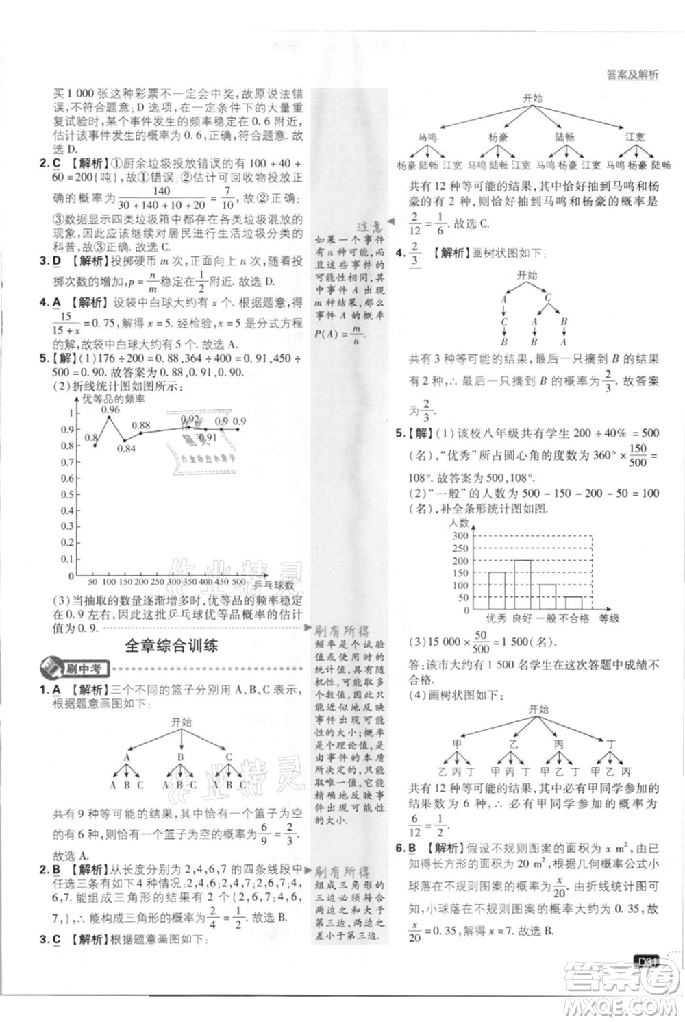 開明出版社2021初中必刷題九年級上冊數(shù)學(xué)北師大版參考答案