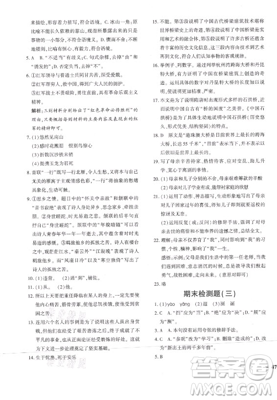 濟(jì)南出版社2021黃岡360定制密卷語(yǔ)文八年級(jí)上冊(cè)RJ人教版答案