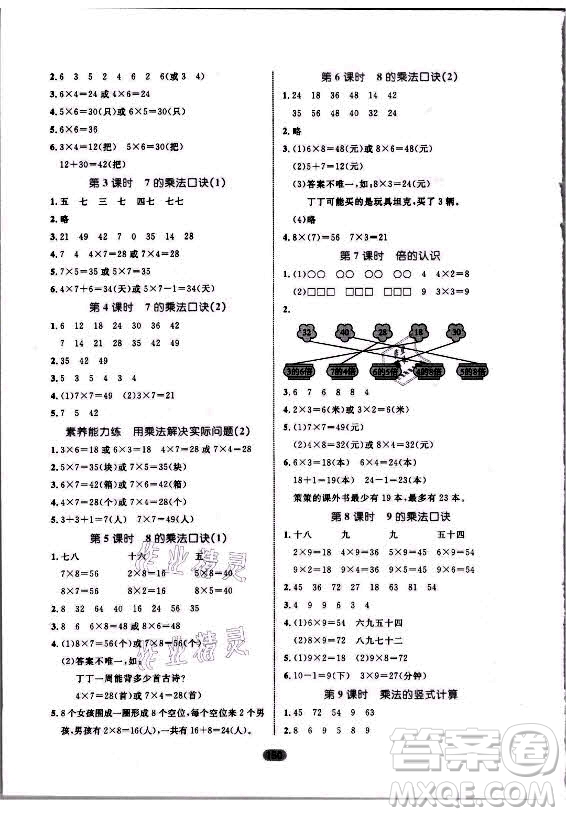 沈陽出版社2021黃岡名師天天練數(shù)學(xué)二年級(jí)上冊(cè)青島版答案