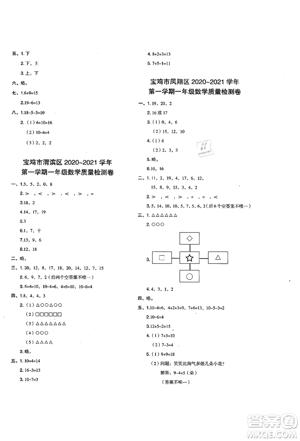 陜西人民教育出版社2021典中點(diǎn)綜合應(yīng)用創(chuàng)新題一年級(jí)數(shù)學(xué)上冊(cè)BS北師大版答案