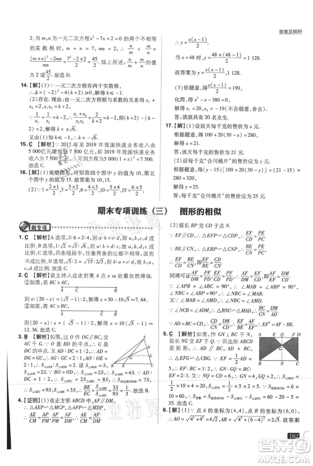 開明出版社2021初中必刷題九年級上冊數(shù)學華師大版參考答案