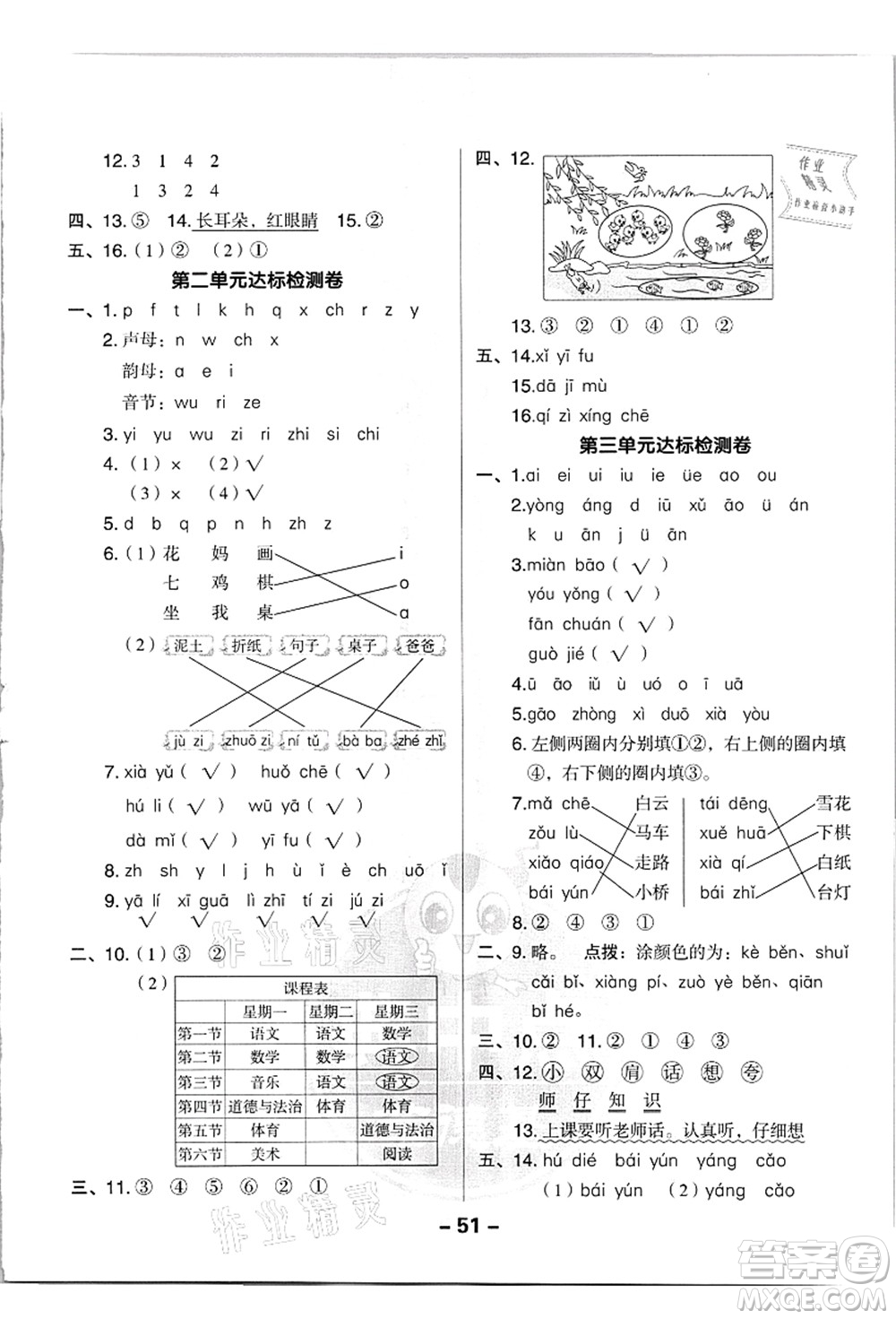 吉林教育出版社2021典中點綜合應用創(chuàng)新題一年級語文上冊R人教版浙江專版答案