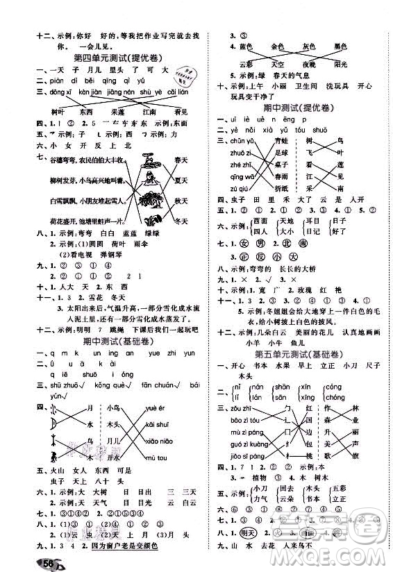 西安出版社2021秋季53全優(yōu)卷小學語文一年級上冊RJ人教版答案