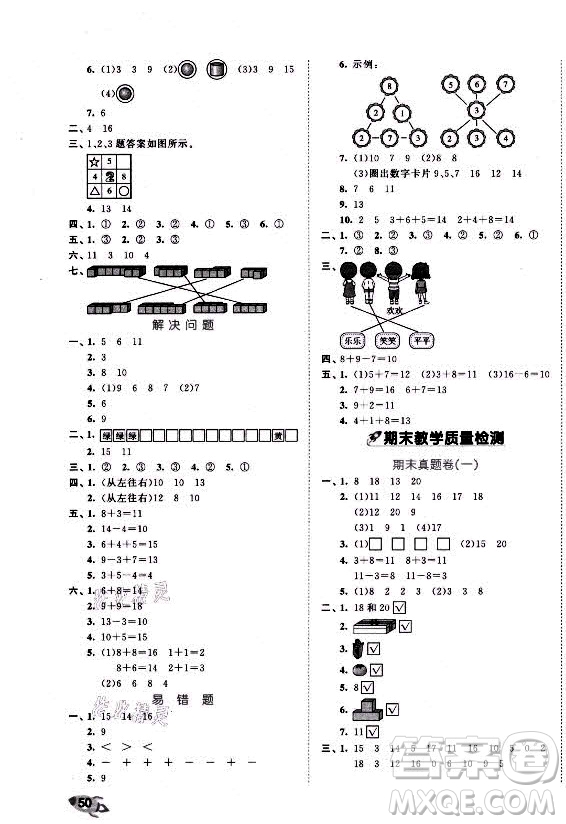 西安出版社2021秋季53全優(yōu)卷小學(xué)數(shù)學(xué)一年級(jí)上冊(cè)SJ蘇教版答案