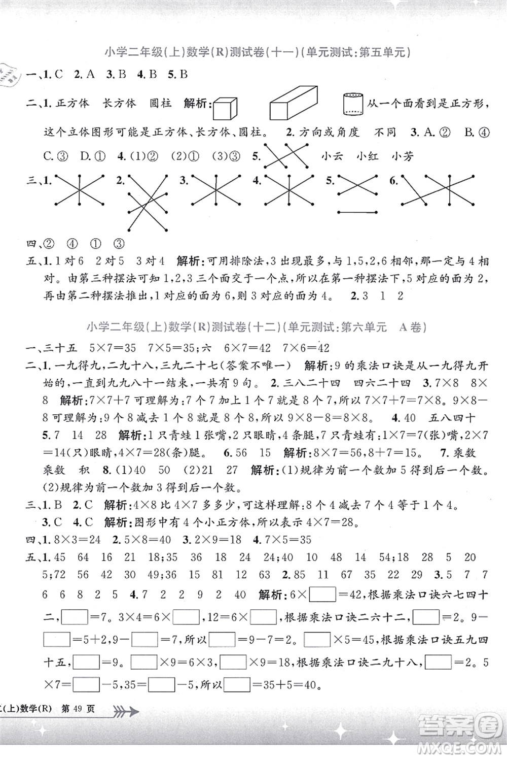 浙江工商大學(xué)出版社2021孟建平系列叢書(shū)小學(xué)單元測(cè)試二年級(jí)數(shù)學(xué)上冊(cè)R人教版答案