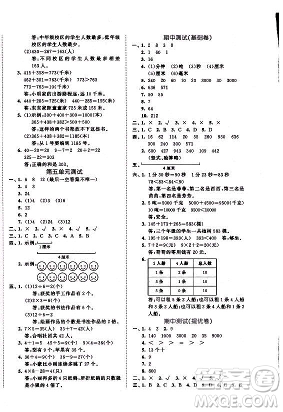 西安出版社2021秋季53全優(yōu)卷小學數(shù)學三年級上冊RJ人教版答案