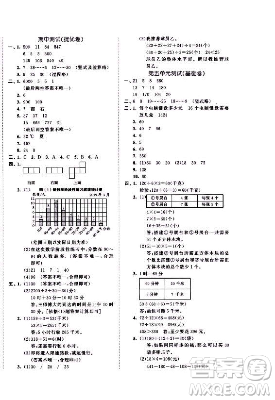 西安出版社2021秋季53全優(yōu)卷小學(xué)數(shù)學(xué)四年級(jí)上冊(cè)SJ蘇教版答案