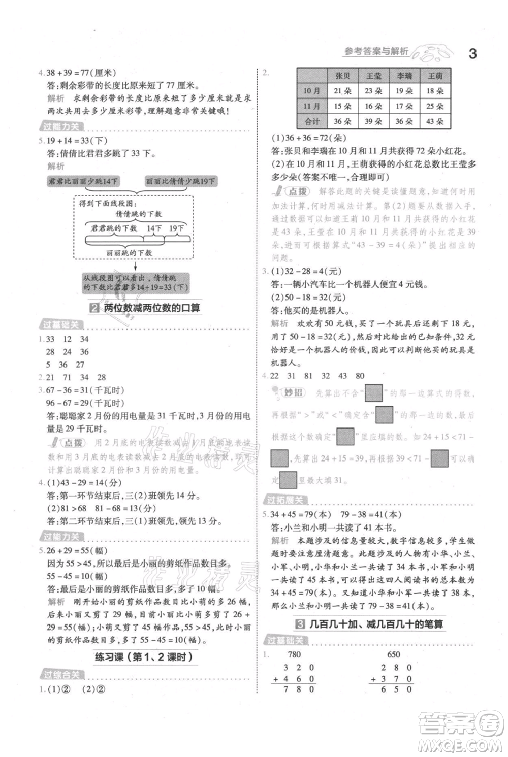 南京師范大學(xué)出版社2021一遍過三年級(jí)上冊(cè)數(shù)學(xué)人教版參考答案