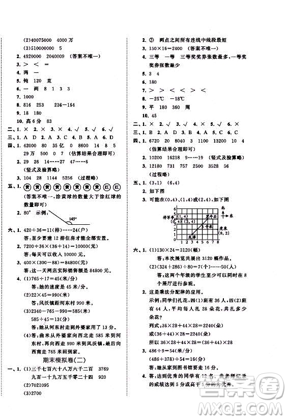 西安出版社2021秋季53全優(yōu)卷小學(xué)數(shù)學(xué)四年級上冊BSD北師大版答案