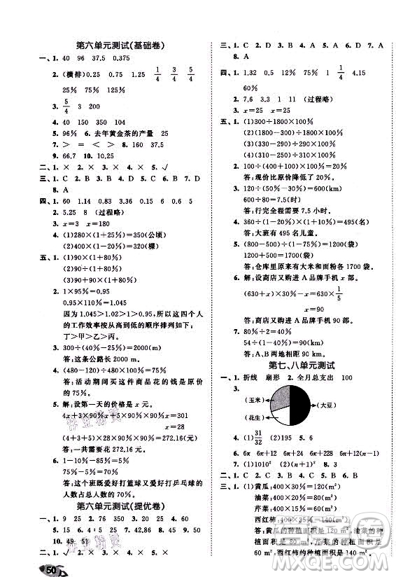 西安出版社2021秋季53全優(yōu)卷小學數(shù)學六年級上冊RJ人教版答案