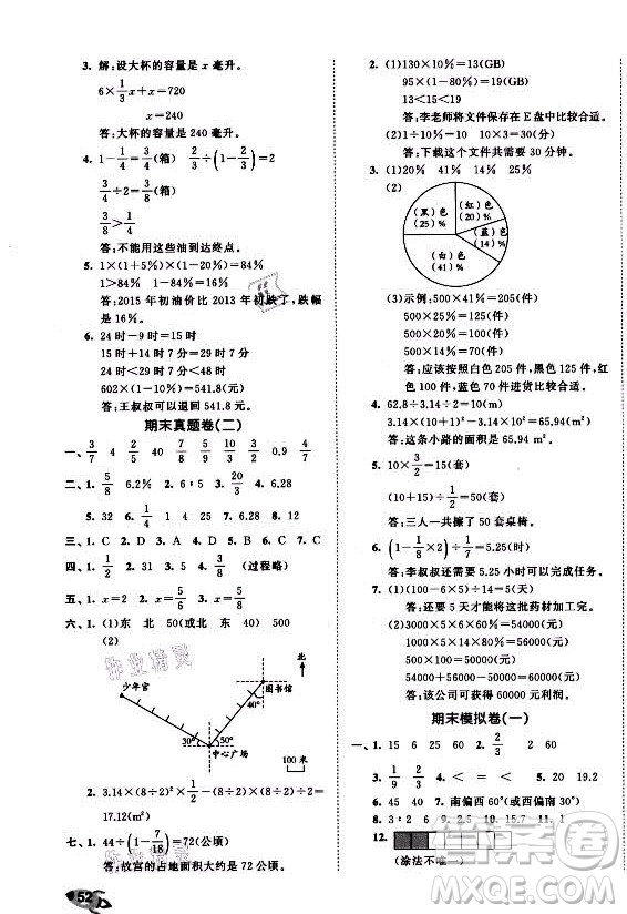 西安出版社2021秋季53全優(yōu)卷小學數(shù)學六年級上冊RJ人教版答案