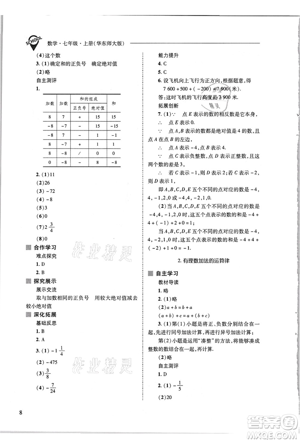 山西教育出版社2021新課程問(wèn)題解決導(dǎo)學(xué)方案七年級(jí)數(shù)學(xué)上冊(cè)華東師大版答案