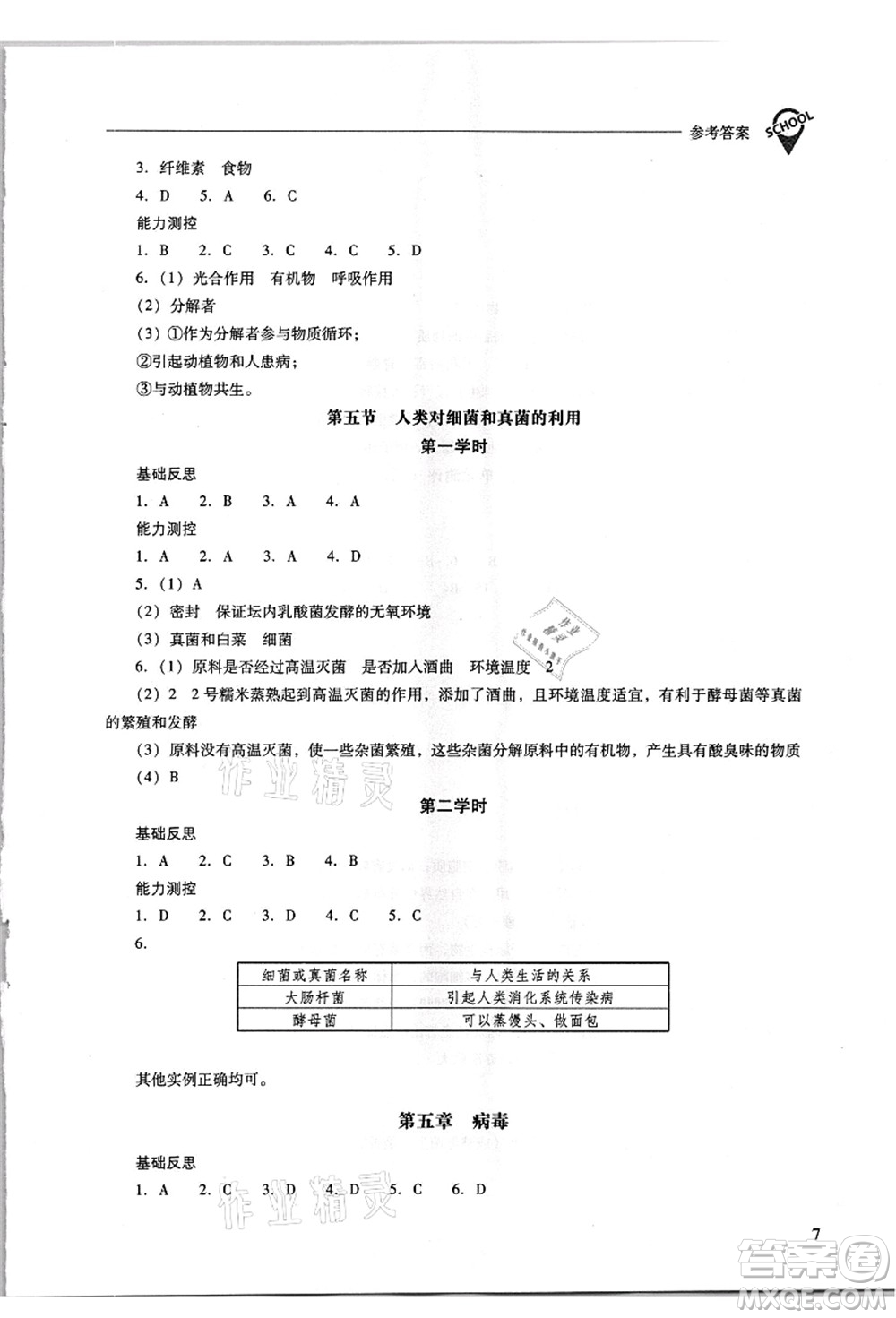 山西教育出版社2021新課程問題解決導學方案八年級生物上冊人教版答案