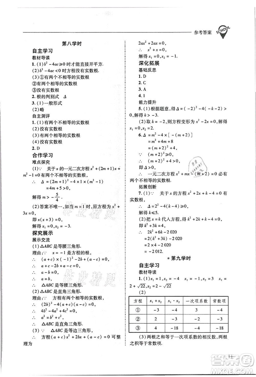 山西教育出版社2021新課程問題解決導(dǎo)學(xué)方案九年級數(shù)學(xué)上冊華東師大版答案