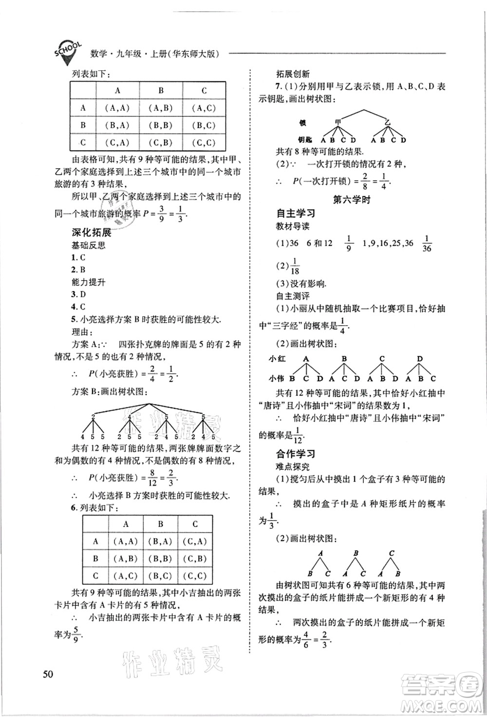 山西教育出版社2021新課程問題解決導(dǎo)學(xué)方案九年級數(shù)學(xué)上冊華東師大版答案