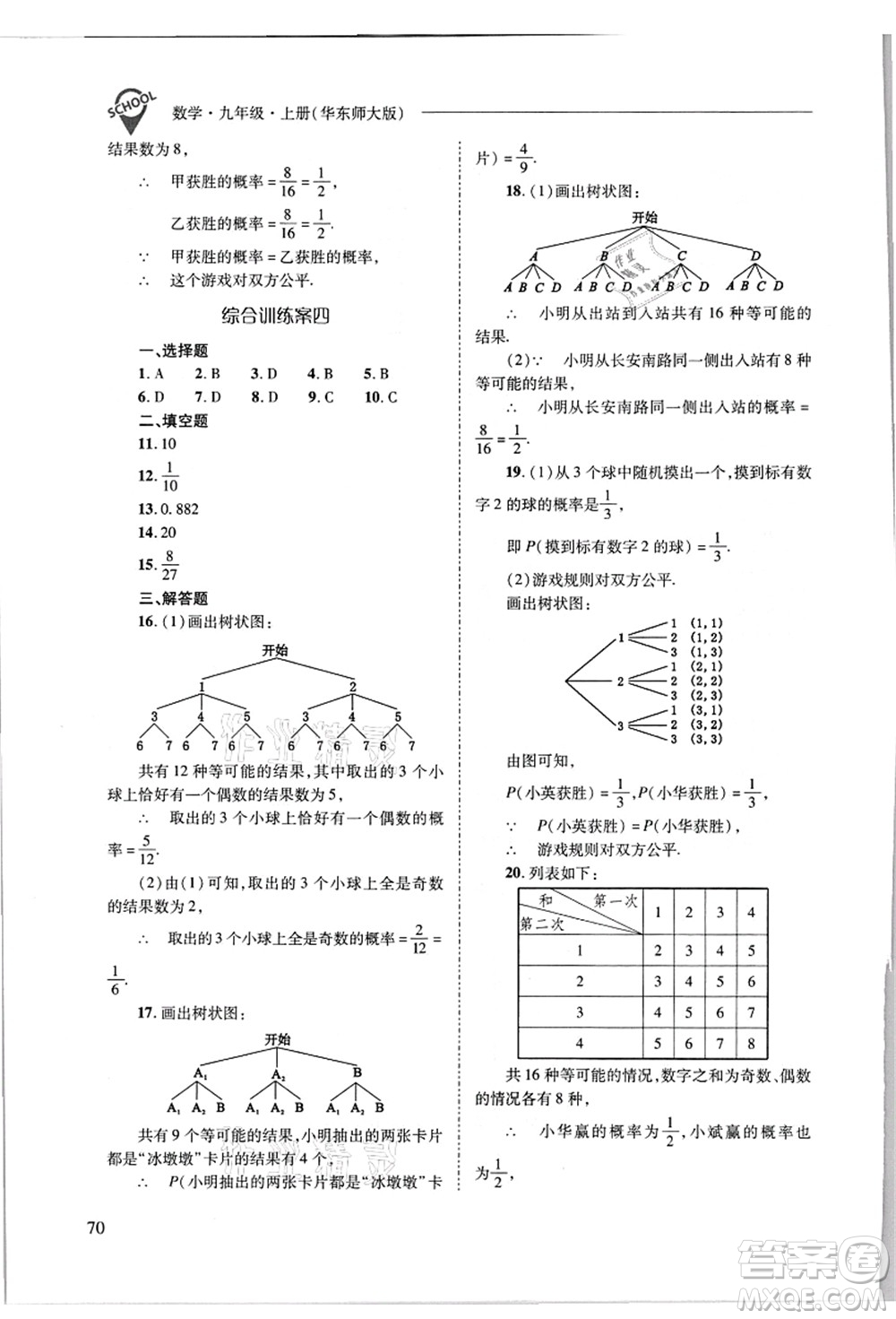 山西教育出版社2021新課程問題解決導(dǎo)學(xué)方案九年級數(shù)學(xué)上冊華東師大版答案