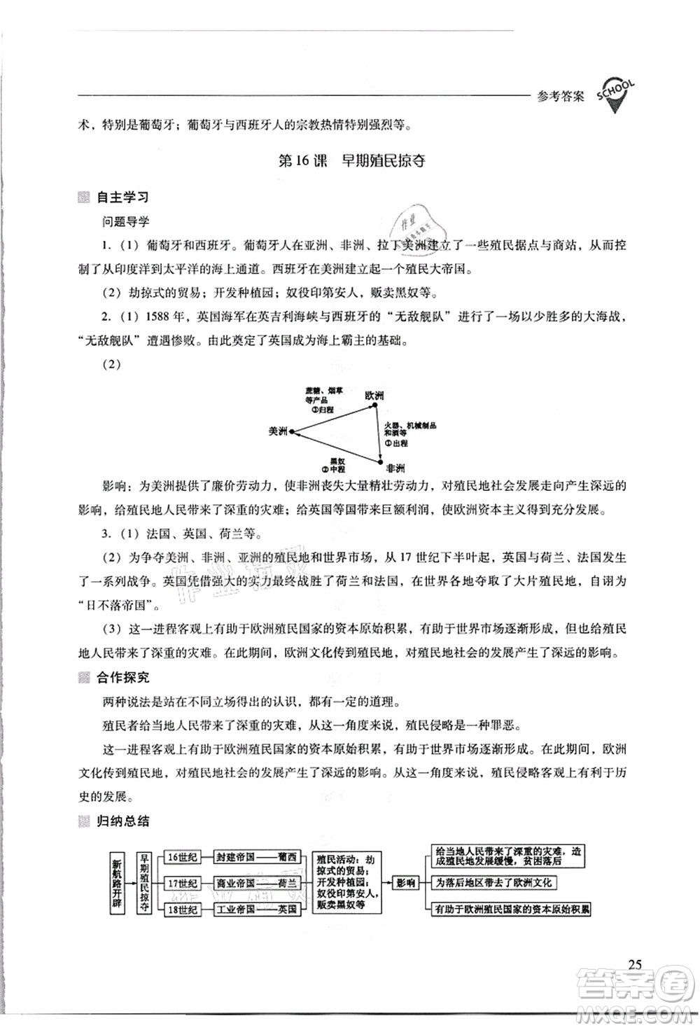 山西教育出版社2021新課程問(wèn)題解決導(dǎo)學(xué)方案九年級(jí)歷史上冊(cè)人教版答案