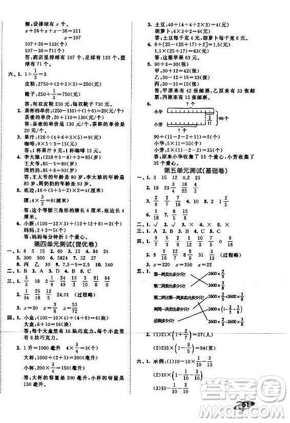 西安出版社2021秋季53全優(yōu)卷小學(xué)數(shù)學(xué)六年級上冊SJ蘇教版答案