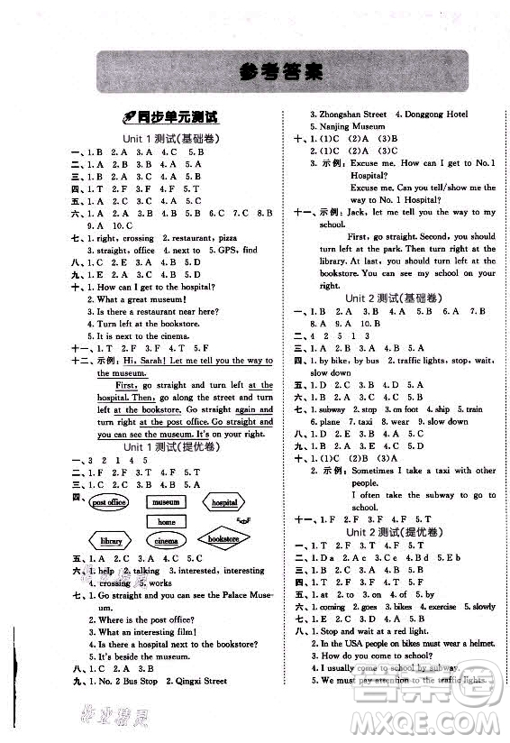 西安出版社2021秋季53全優(yōu)卷小學(xué)英語六年級(jí)上冊(cè)RJ人教版答案