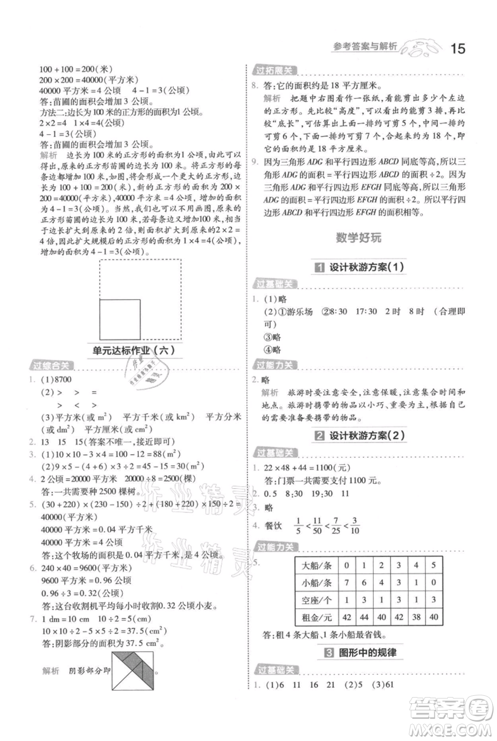 南京師范大學(xué)出版社2021一遍過(guò)五年級(jí)上冊(cè)數(shù)學(xué)北師大版參考答案