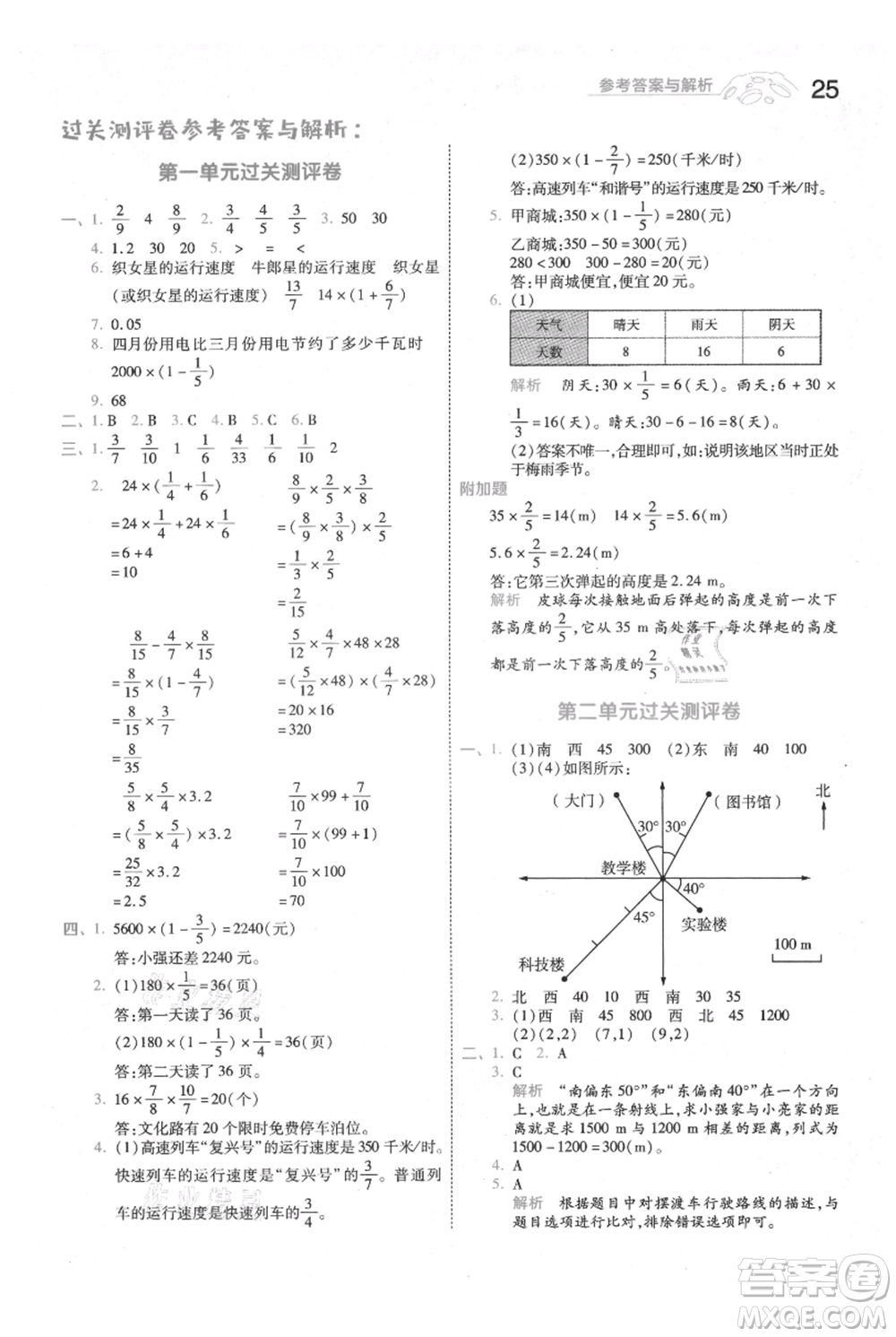 南京師范大學出版社2021一遍過六年級上冊數(shù)學人教版參考答案