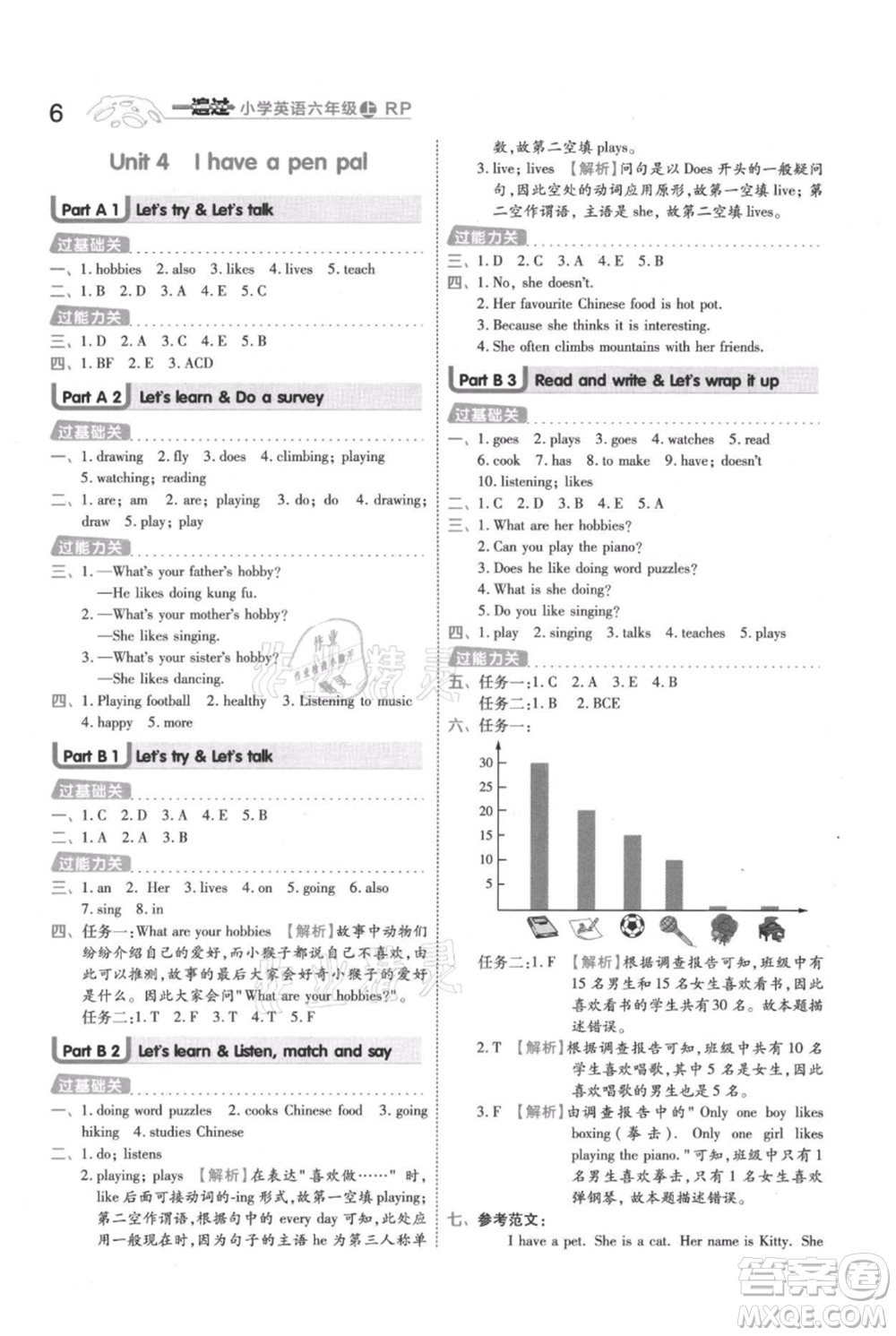 南京師范大學(xué)出版社2021一遍過六年級上冊英語人教版參考答案