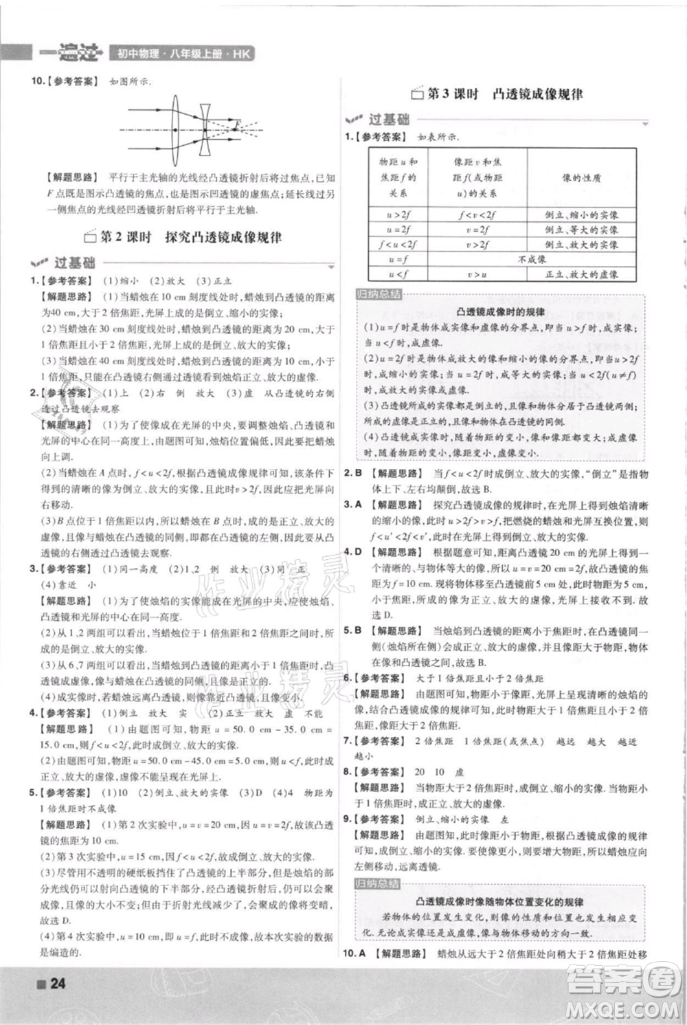 南京師范大學(xué)出版社2021一遍過(guò)八年級(jí)上冊(cè)物理滬科版參考答案