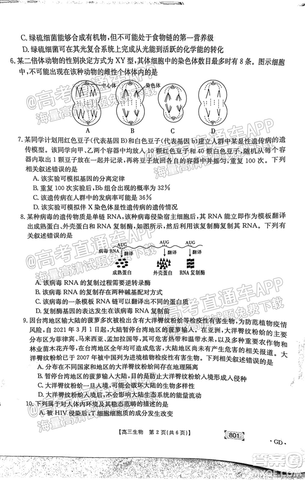 2022屆廣東高三8月金太陽聯(lián)考生物試題及答案