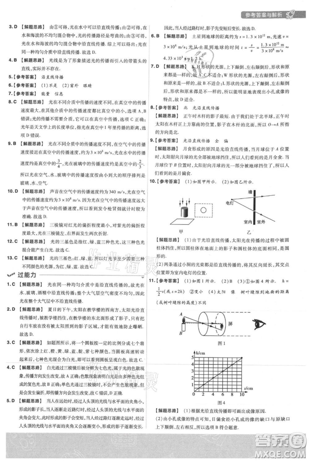 南京師范大學(xué)出版社2021一遍過(guò)八年級(jí)上冊(cè)物理滬粵版參考答案