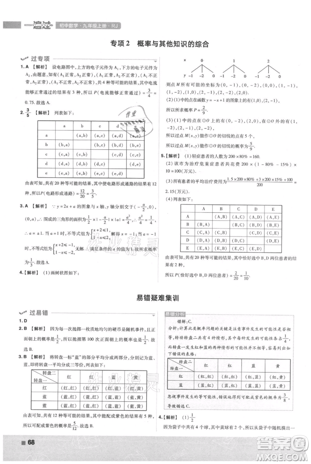 南京師范大學(xué)出版社2021一遍過(guò)九年級(jí)上冊(cè)數(shù)學(xué)人教版參考答案