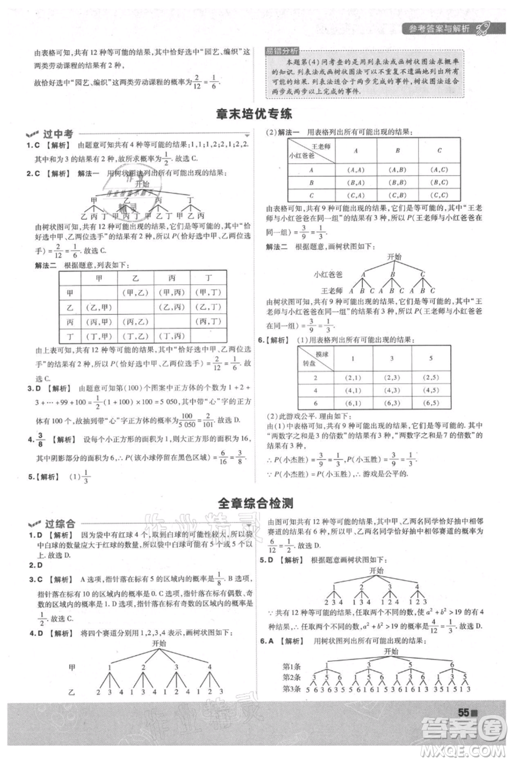 南京師范大學出版社2021一遍過九年級上冊數(shù)學蘇科版參考答案