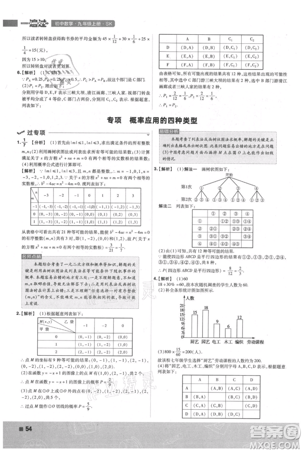 南京師范大學出版社2021一遍過九年級上冊數(shù)學蘇科版參考答案