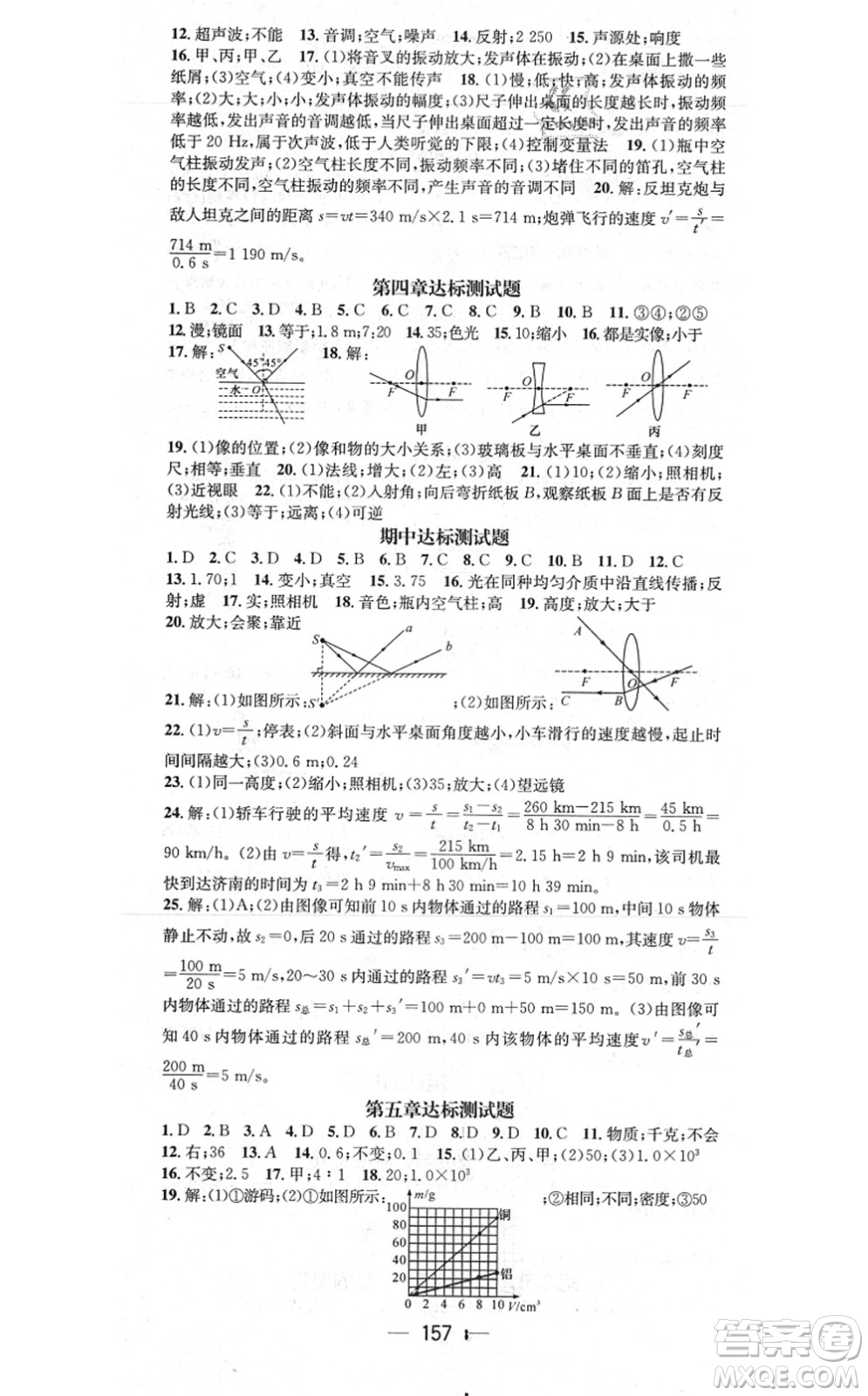 江西教育出版社2021名師測(cè)控八年級(jí)物理上冊(cè)HK滬科版答案