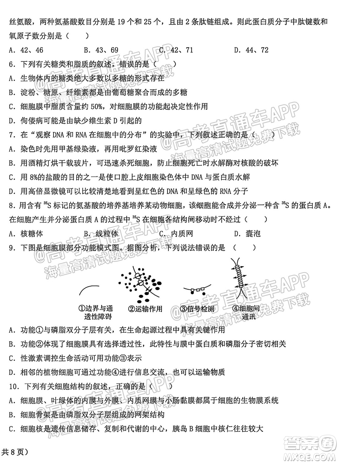 哈爾濱市第九中學(xué)校2021-2022學(xué)年度上學(xué)期適應(yīng)性考試高三生物試題答案