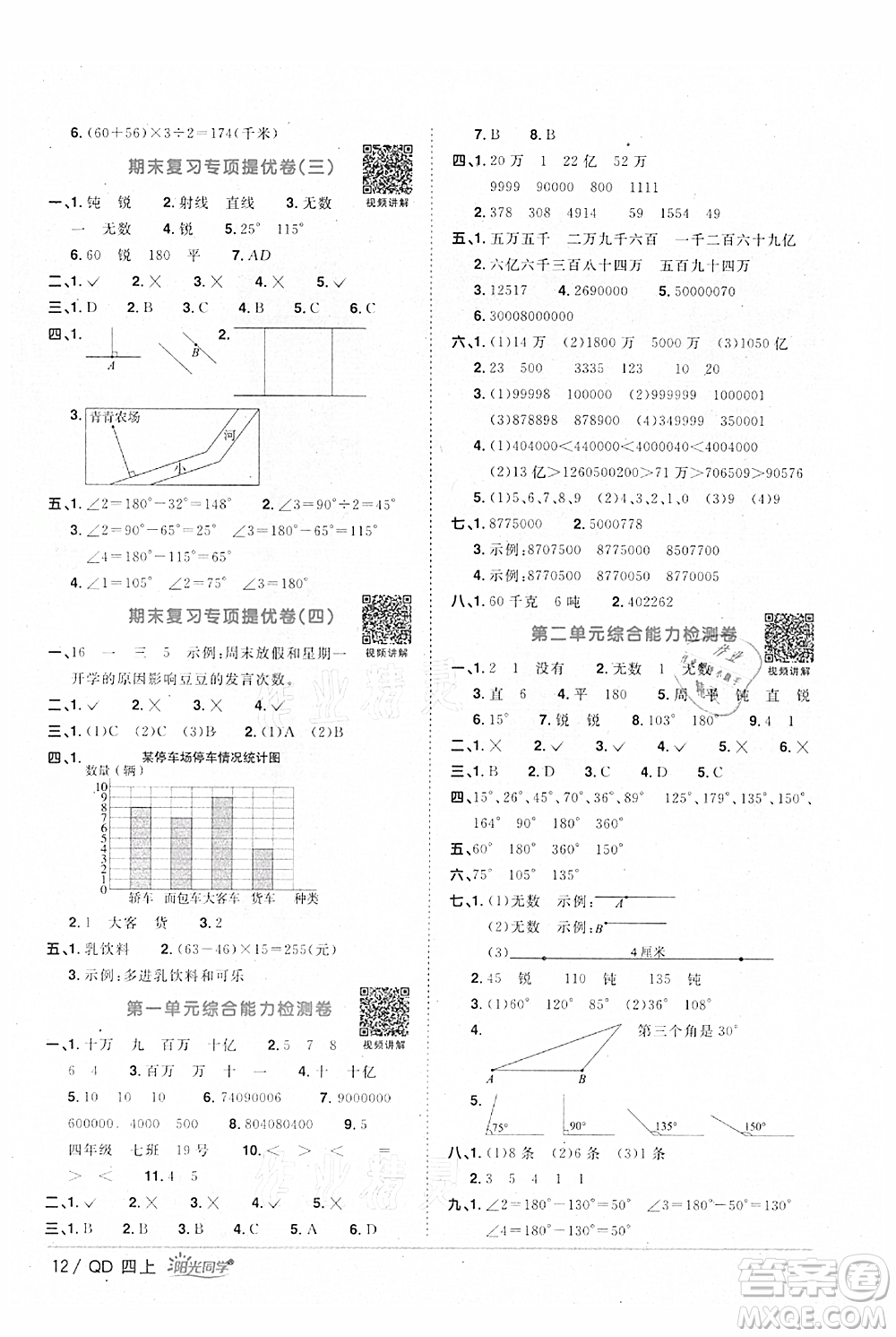 江西教育出版社2021陽光同學(xué)課時(shí)優(yōu)化作業(yè)四年級上冊數(shù)學(xué)青島版參考答案