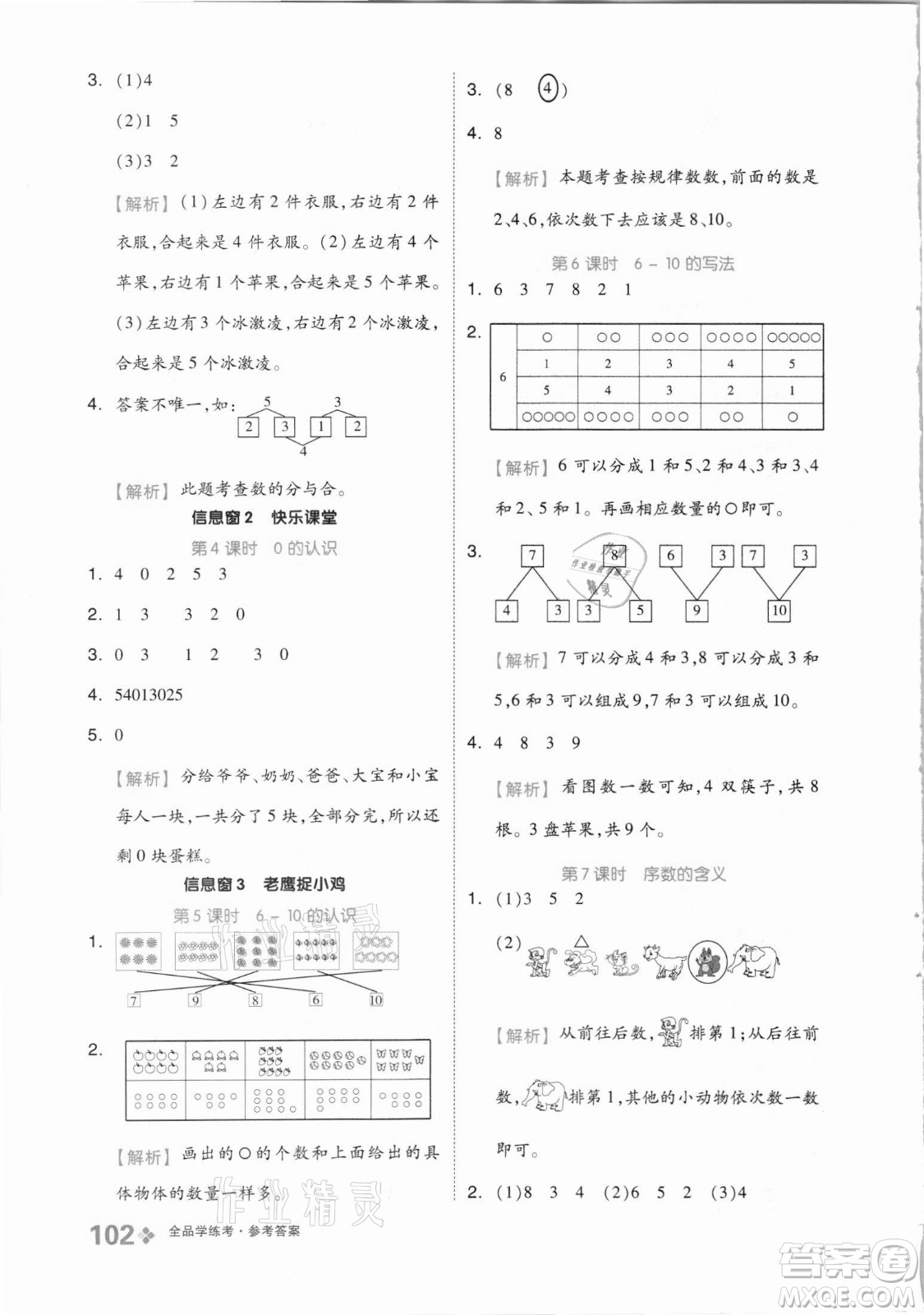 開(kāi)明出版社2021全品學(xué)練考數(shù)學(xué)一年級(jí)上冊(cè)QD青島版答案