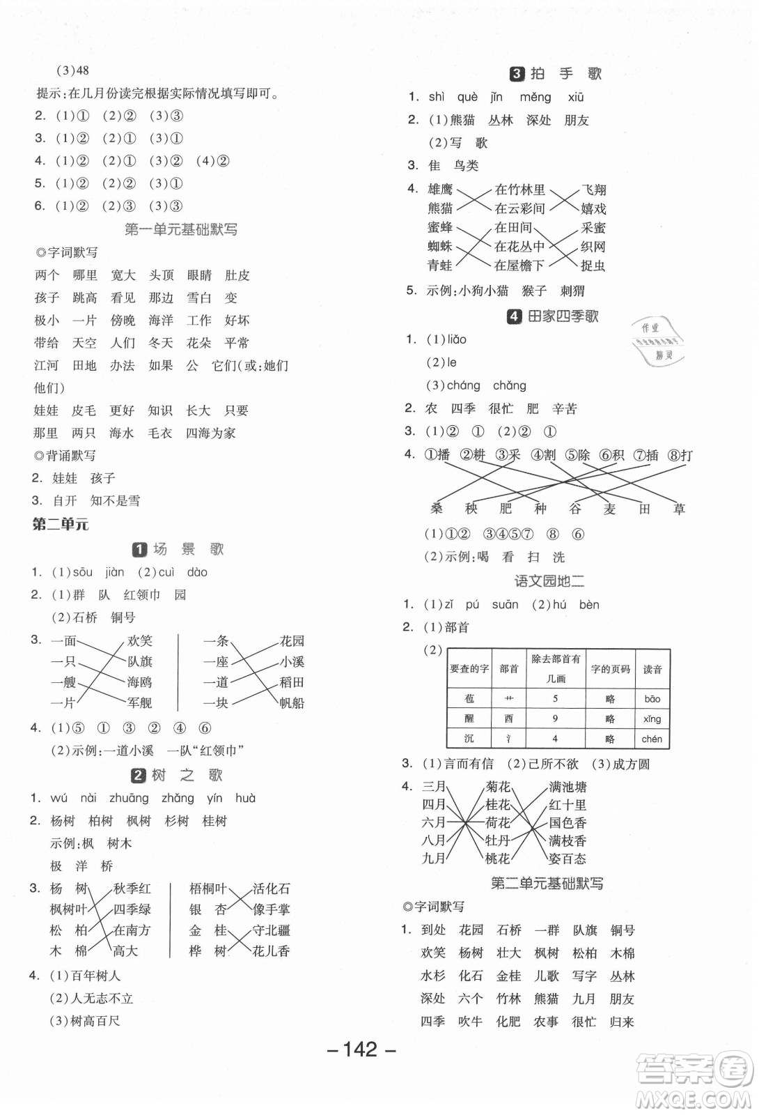 開明出版社2021全品學(xué)練考語文二年級上冊RJ人教版福建專版答案